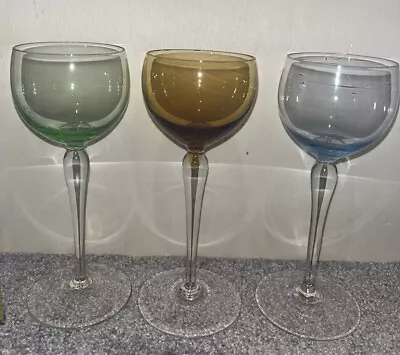 Set Of 3 Coloured Bowl Optic Hock Wine Glasses • £14.99