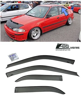 For 92-95 Honda Civic Sedan | JDM Smoke Tinted Side Window Visors Deflectors • $26.99