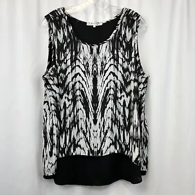 Violet + Claire Womens Black White Sleeveless Round Neck Blouse Top Size 1X • $11.99