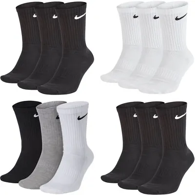 £13.50 • Buy Nike Mens Womens 3 Pairs Crew Socks Everyday Sports Training Socks Black White