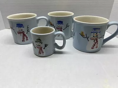 VTG Set Hartstone Stoneware Snowman 14 Oz Coffee Chocolate Mug Cups USA Winter • $35