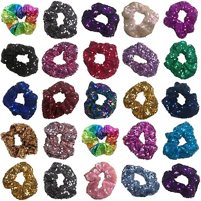Sequin Hair Scrunchies Hair Band Ponytail Holder Scrunchy Bunches - 20 Colours • £1.99