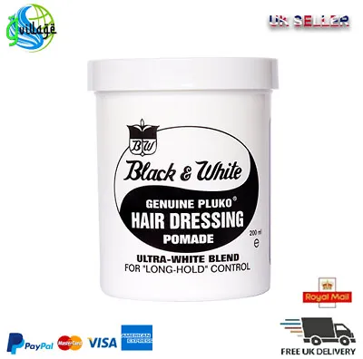 BLACK & WHITE HAIR WAX GENUINE PLUKO HAIR DRESSING POMADE 200ml *NEW* • £9.99