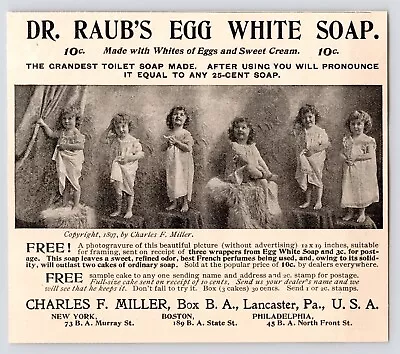 1880s Dr. Raub's Egg White Toilet Soap Children Lancaster PA Victorian Print Ad • £14.46