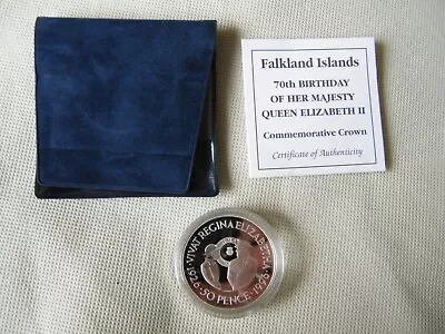 1996 Falkland Islands QEII 70th Birthday Silver Proof Commemorative Crown. • £39.99