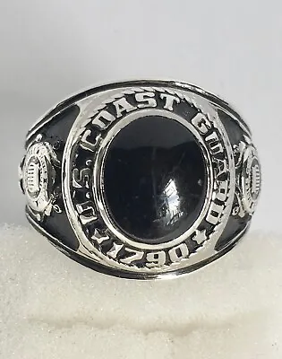 Vintage Black Onyx Silver Men Ring. US Coast Guard 1790. • $65