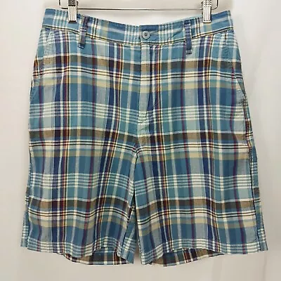 Duck Head Mens 30x8 Blue Madras Plaid Bermuda Chino Classic Walking Shorts • $20