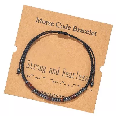 Morse Code Bracelet Hematite Wood Beads Gemstone Healing Bracelet For Women Men • $10.80