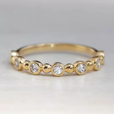 Dainty 1 Ct Round Cut Moissanite Engagement Wedding Band 14K Yellow Gold Plated • $175.28