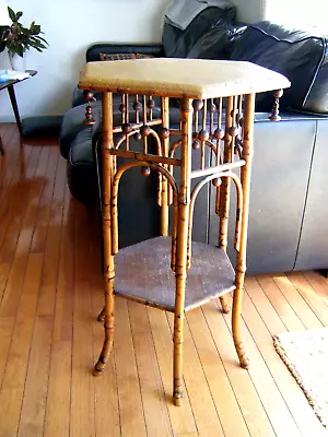 Early 20th Century Victorian 2 Tier Tiger Bamboo & Rattan Table Stick And Ball • $700