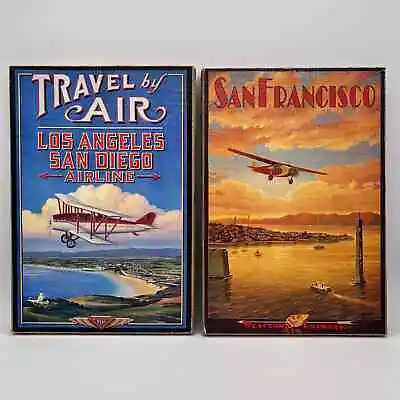 Travel Airplane Prints Vintage Style 12  X 9  Burlap Edge Wrap California Theme • $24.98