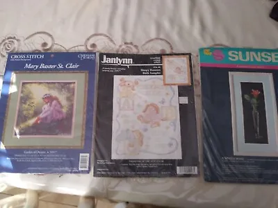 New Counted Cross Stitch Kits Mary Baxter St. Claire/Sunset/Janlynn Lot Of 3 • $14.99