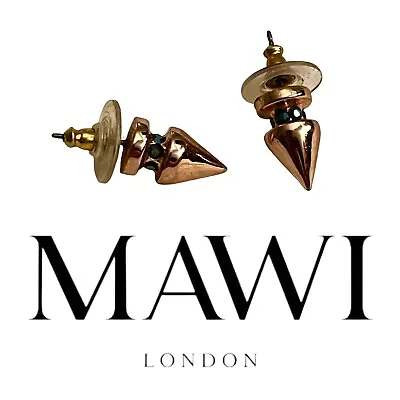 MAWI LONDON Earrings Rose Gold Plated Punk Spike Stud Pierced & Tiny Sapphires • $35
