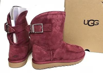 UGG Australia Remora Buckle Bling Crystal Boot 1092709 Garnet Red Sheepskin • $71.99