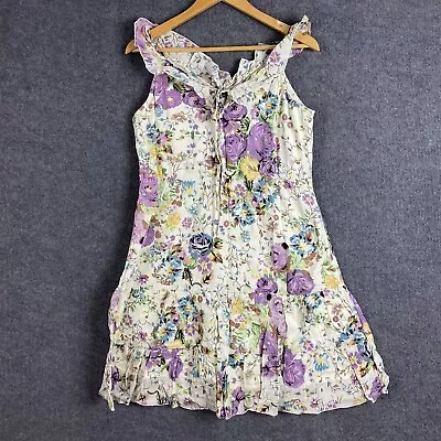Expressions Dress Womens 14 Off White Purple A Line Event Flowers Vintage Y2K • £6.19