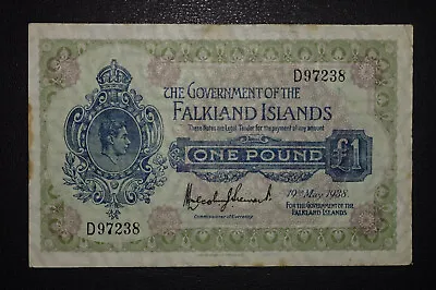 1938 Falkland Islands | £1 One Pound | George VI | D97238 | P-5 | Banknote • £174.99