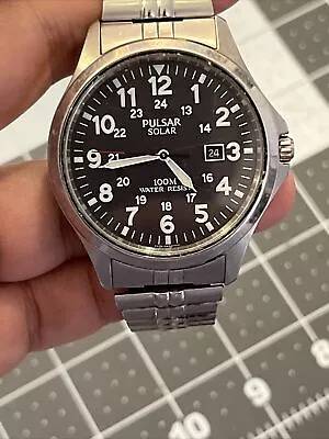 PULSAR By Seiko AS32 CALIBRE SOLAR MILITARY FIELD OFFICER WATCH - Black DIAL • $89