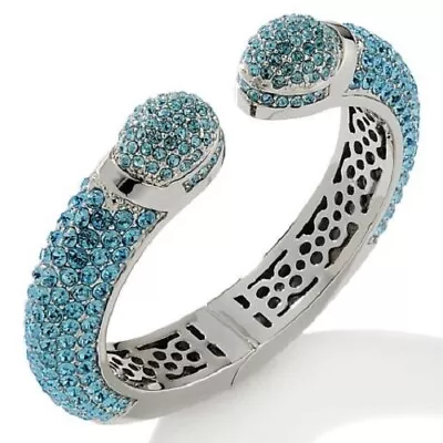 HSN Joan Boyce  Kissable  Silver Tone Pave Aqua Color Crystal Cuff Bracelet  • $99.99