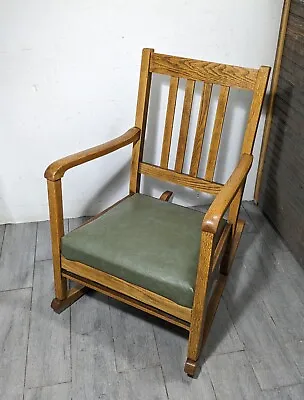 Vintage Antique Mission Arts & Crafts Solid Oak Wood Low Seat Rocking Chair • $450