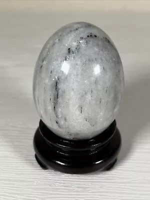 Natural Jadeite Stone Marble Egg W/Black Wooden Stand 3” Tall • $9.95