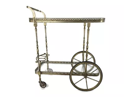 Bar Cocktail Tea Cart Trolley Era Maison Jansen 1940s  Hollywood Regency Brass B • $1417