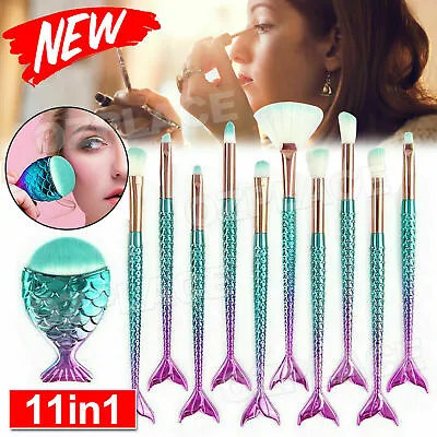 11x Mermaid Makeup Brushes Set Fish Tail Foundation Eyeshadow Cosmetic Brush NEW • $8.45