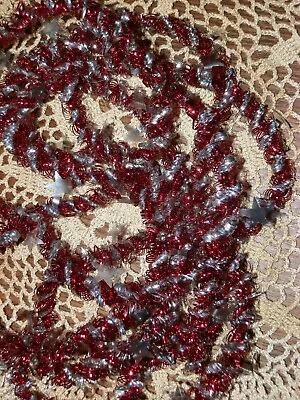 Vintage Spiral Tinsel Garland Red/Silver W/Stars Christmas Garland 8 Ft • $12.99