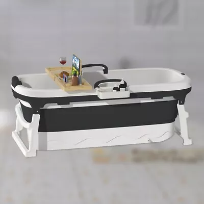 Portable Folding Bathtub For Adult With Collapsible Bamboo Tray  Soaking Spa Tub • $129.99