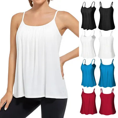 £11.79 • Buy Women Flowy Tank Top Camisole With Built In Bra Adjustable Strap Sleeveless Vest