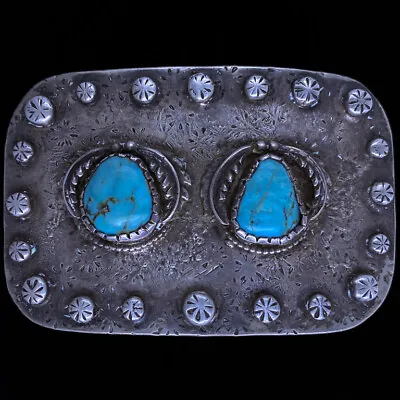 Sterling Silver Turquoise Native American Dead Pawn Hippie Vintage Belt Buckle • $361.25