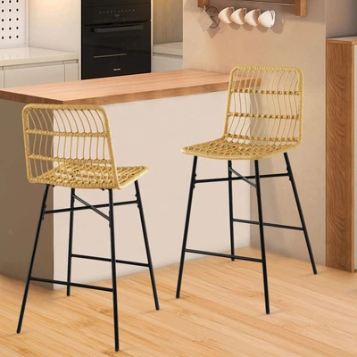 £105.99 • Buy Set Of 2 Rattan Wicker Bar Stools Counter Height Chair Kitchen Dining Stool