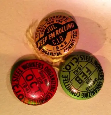 3-RARE 1942 WW2 AFL CIO STEELWORKERS  Keep'em Rolling  & Other LABOR UNION PINS • $19.99