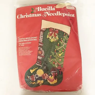Vintage Bucilla Pot Belly Stove Needlepoint Christmas Stocking Kit #60344 Sealed • $22.48