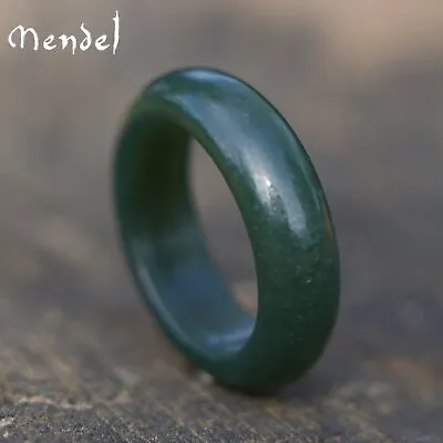 MENDEL Mens Womens Natural Genuine Real Green Jade Band Ring Size 5 6 7 8 10 13 • £19.29