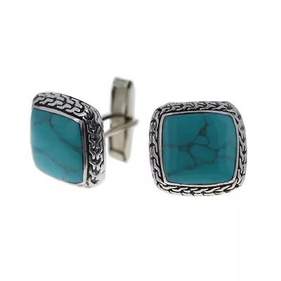 $60 • Buy 925 Sterling Silver, Mens Turquoise Cuff Links, 20mm Cufflinks, Turquoise & Silv
