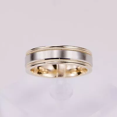 14k Two Tone Gold 6.5mm Coin Edge Matte Wedding Band Men Ring 9.5 • $1249.95