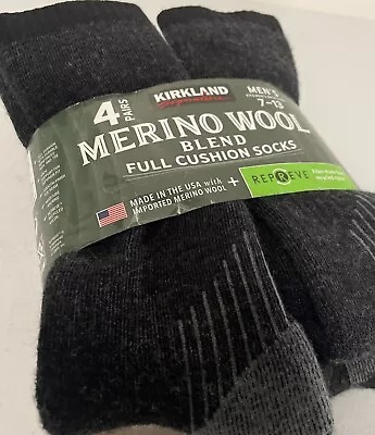 4 Pack KIRKLAND SIGNATURE Merino Wool Blend Mens 7-13 Outdoor Trail Socks Hiking • $22.95