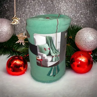 NWT Martha Stewart Holiday Green Fleece Throw Blanket Christmas Ornaments Bells • $19.99