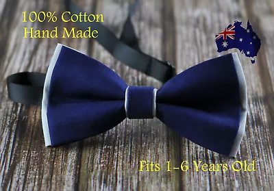 Boy Kids Baby Cotton Navy Blue Grey Bow Tie Bowtie Party Wedding 1-6 Years Old • £4.31