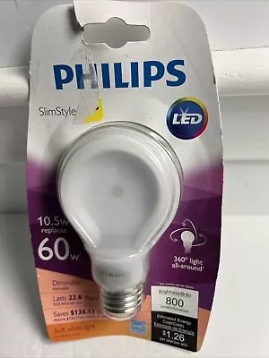 Philips Slim Style 10.5w Replace 60w Equivalent Soft White Dimmable LED Bulb • $20.78