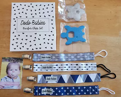 Pacifier Clip By Dodo Babies Pack Of 4 Clips + 2 Teethers - For Boys • $12.99