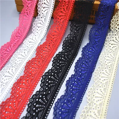£2.75 • Buy 10 Yards Stretch Elastic Lace Ribbon 30mm Stretch Lace Trim Trimmings For Sewing