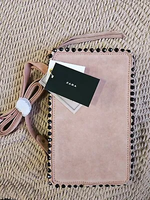 Zara Pink Suede Beaded Crossbody Purse Clutch NWT • $47.99