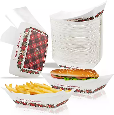100 Pack Christmas Paper Food Tray 2Lb Disposable Paper Food Tray Christmas Plat • $31.24