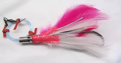 Venturi Jet Lure Pink White Feathers Flash 7/0 Trolling Bait Rigged VJF7PW Z108 • $12