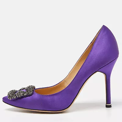 Manolo Blahnik Purple Satin Hangisi Pumps Size 37.5 • $614.25