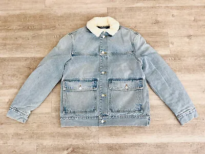 H&M Lined Faux Shearling-collared Denim Jean Jacket Coat Mens Small • $29.95