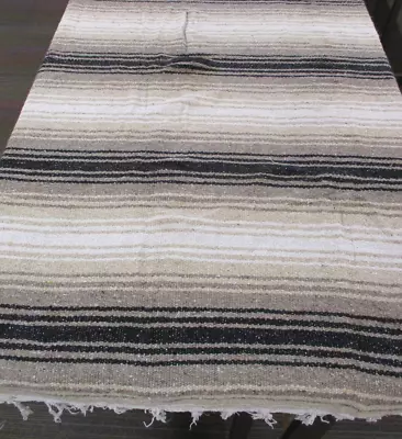 £20 • Buy Mexican Blanket, Throw, Rug, Brown White Black, Woven Stripe, Snuggle Blanket