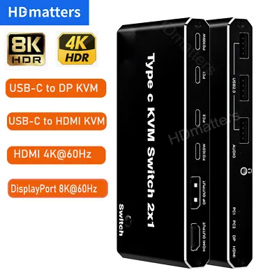 Type C USB-C HDMI KVM Switch 2X1 8K 60Hz DisplayPort DP 1.4 Switch Thunderbolt 3 • $85.42