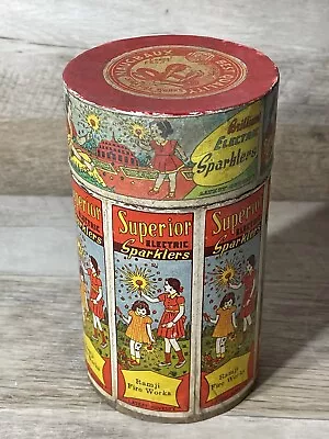 Vintage Superior Electric Fireworks Sparklers Cardboard Canister Empty 6 3/8” • $65.99